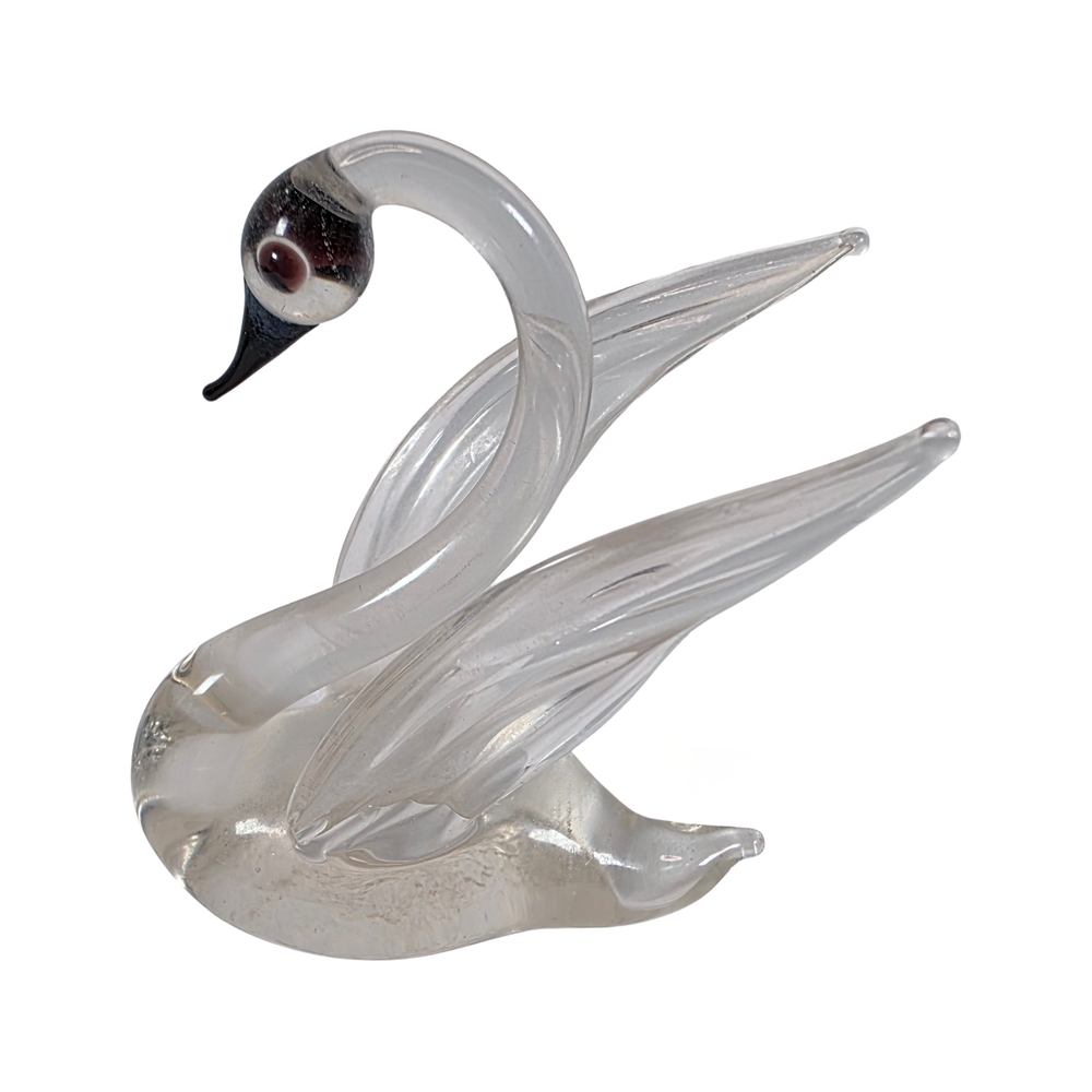 Mini Clear Glass Swan Figurine Hand Blown Art Glass 2”